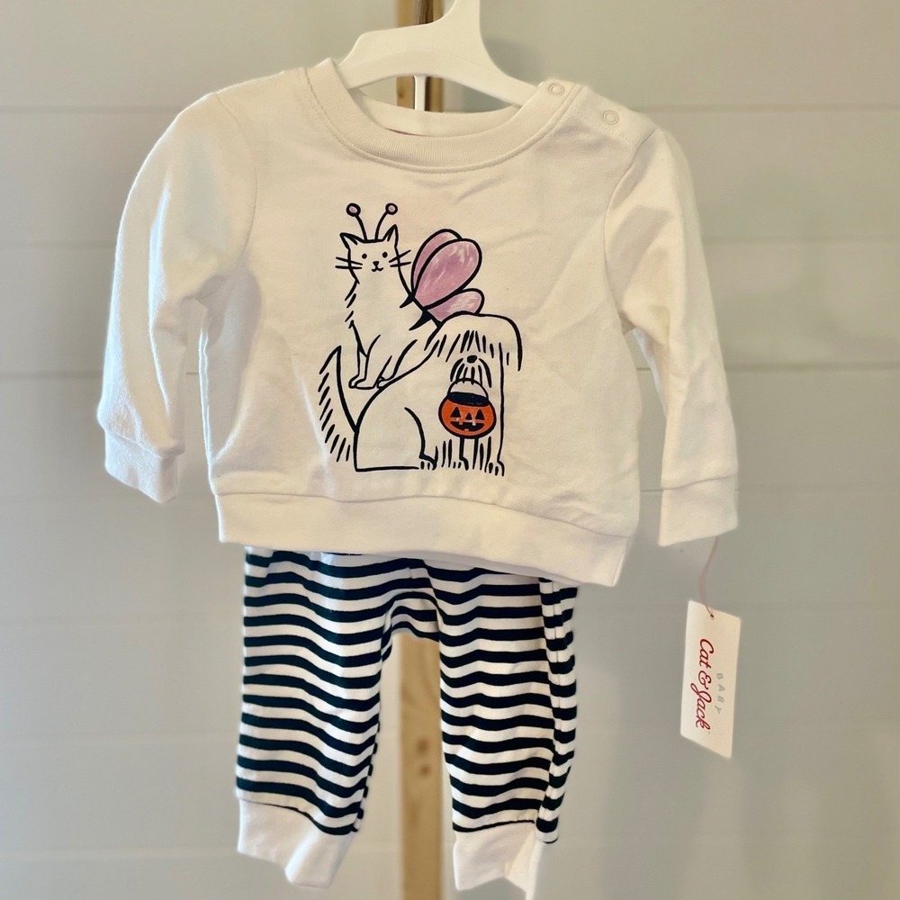 Cat and Jack Baby Girls Halloween Cat Pumpkin Pajama Set Size 12M